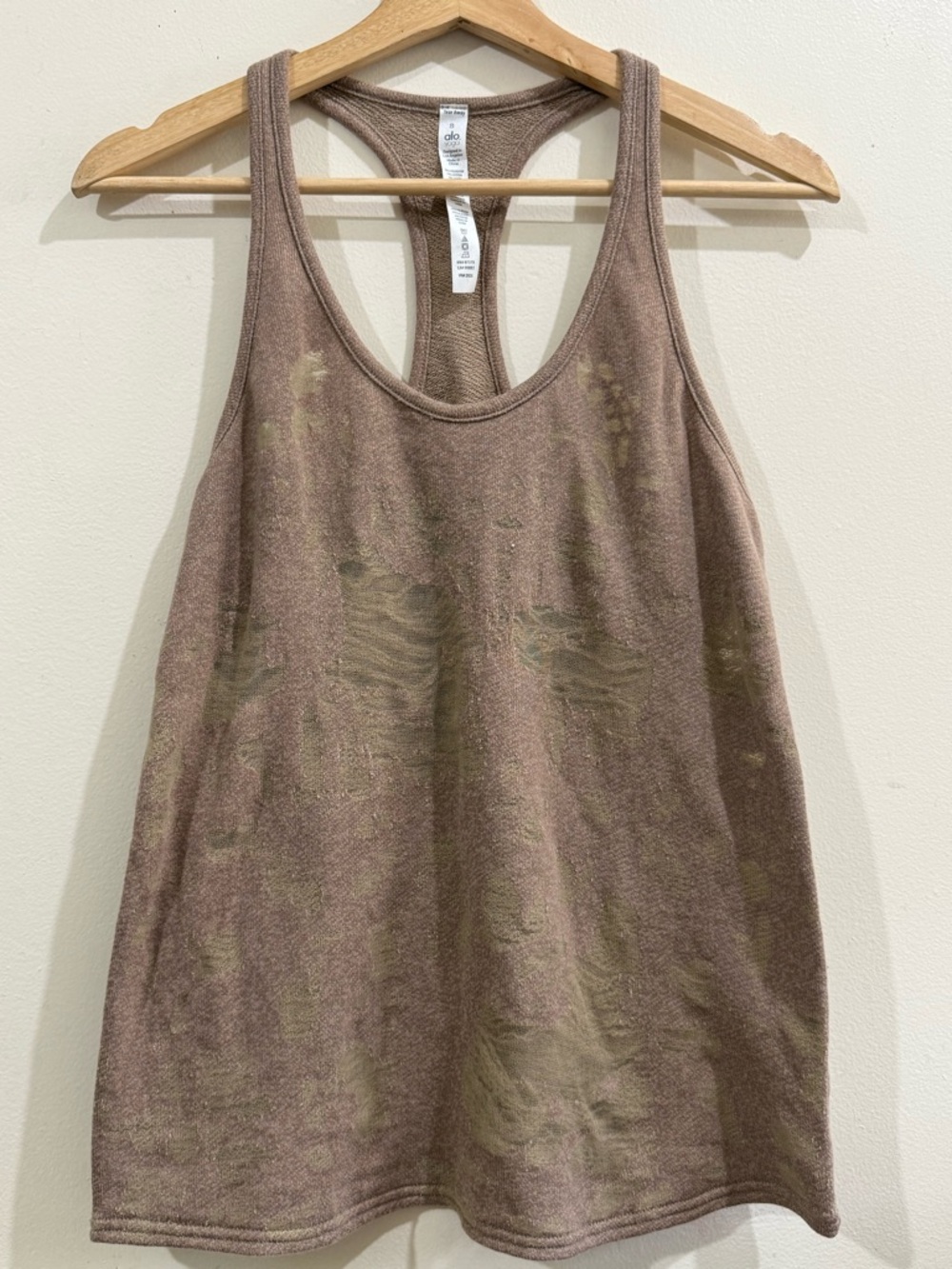 ALO Yoga Women's Taupe Mauve Distressed Racerback Tank
